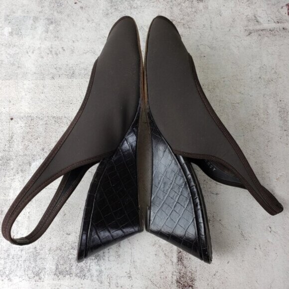 Donald J Pliner Couture Rasy Peep Toe Slingback Canvas Tortoise Wedge Sandal 10M - Picture 11 of 11